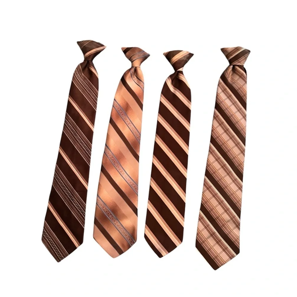 4 vintage clip on Striped Ties Set - Brown and Tan - Picture 1 of 1